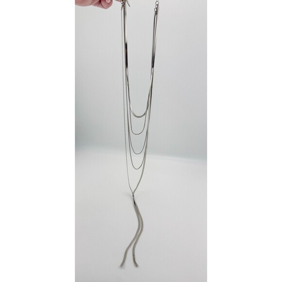 Vintage NY Layer Strand Necklace Silver Tone Glamour Disco Retro Statement - Picture 2 of 12